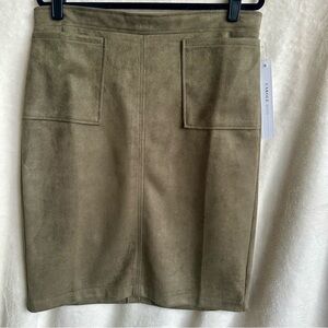 Carol Wren Olive Green‎ Micro-Suede High Waist Midi Pencil Skirt Size Large NWT